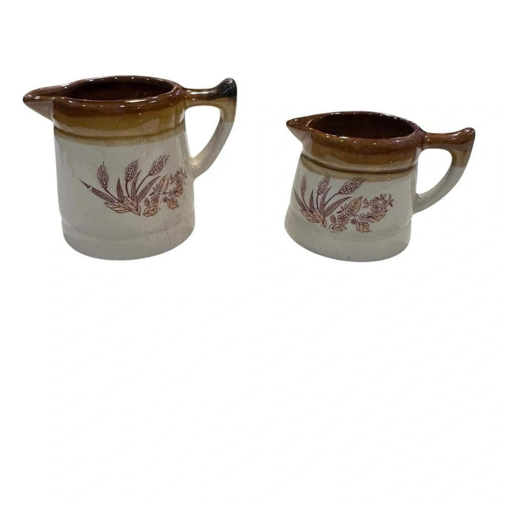 Vintage Brown Drip Glaze Stoneware Creamer Pitcher Set –‎ Wheat Floral Design